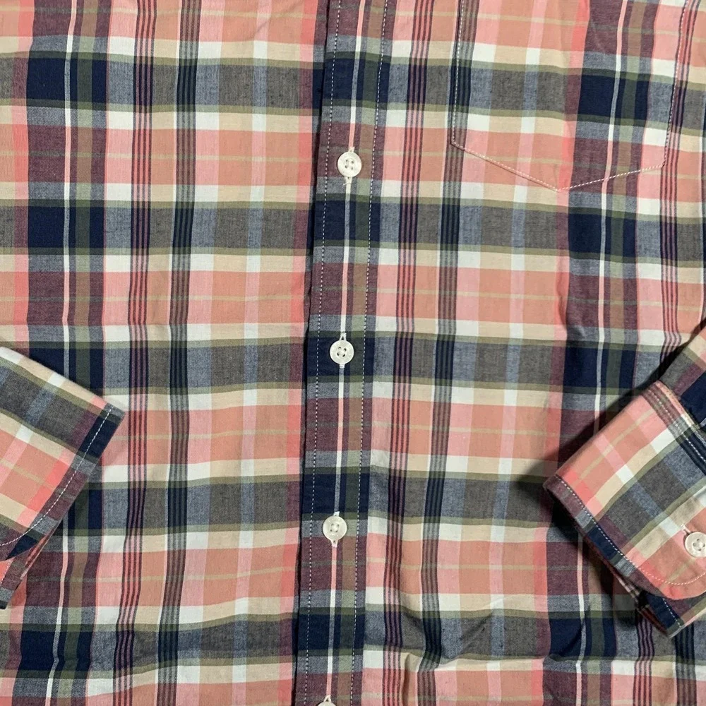 J Crew Shirt Mens Medium Pink Navy Plaid Summer Button‎ Down Long Sleeve Cotton